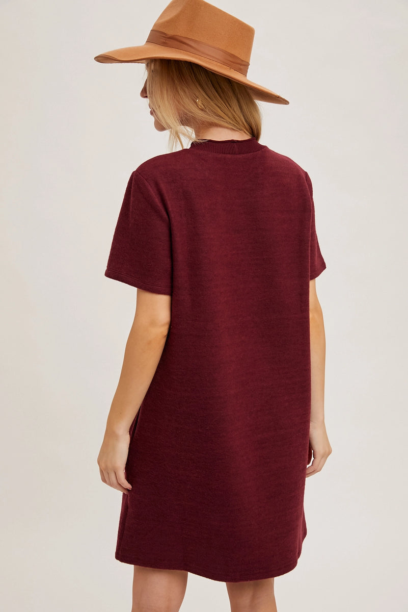 Short T-Shirt Dress - Burgundy HUDSON HOUSE BOUTIQUE Short T-Shirt Dress - Burgundy HUDSON HOUSE BOUTIQUE