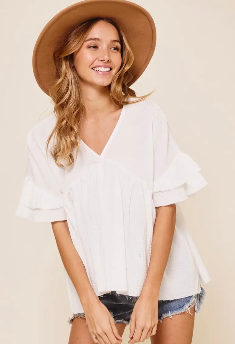 Everyday Flowy White Top, Made in USA