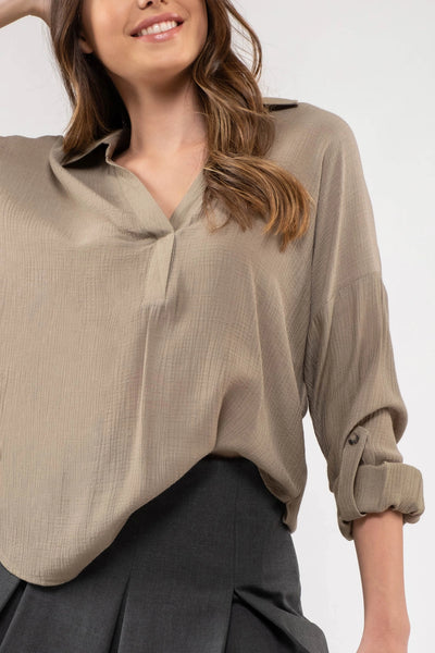 Julia Split Neck Blouse - Light Olive