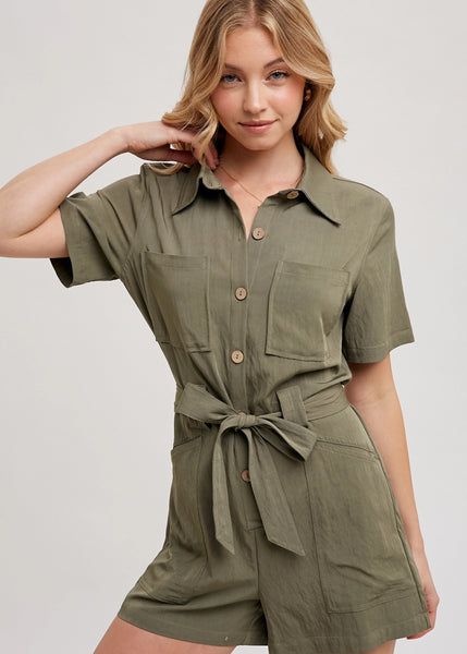 All About Business Romper - Olive