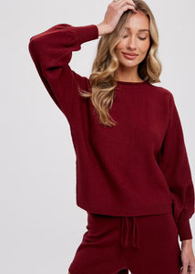 Sasha Sweater Lounge Set Top - Maroon