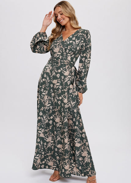 Adri Floral Print Wrap Dress - Hunter Green