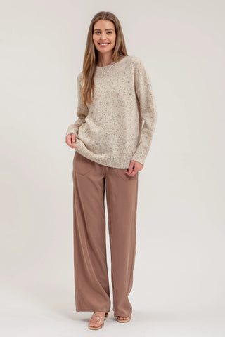 Speckle Knit Mock Neck Long Sleeve Sweater - Oatmeal