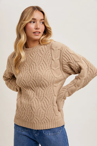 Twisted Knit Sweater Pullover Top - Latte