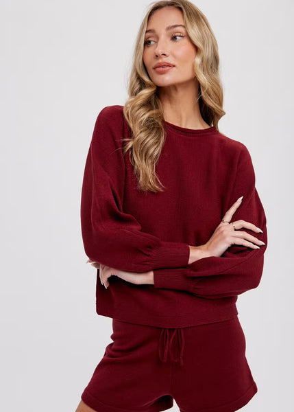 Sasha Sweater Lounge Set Top - Maroon