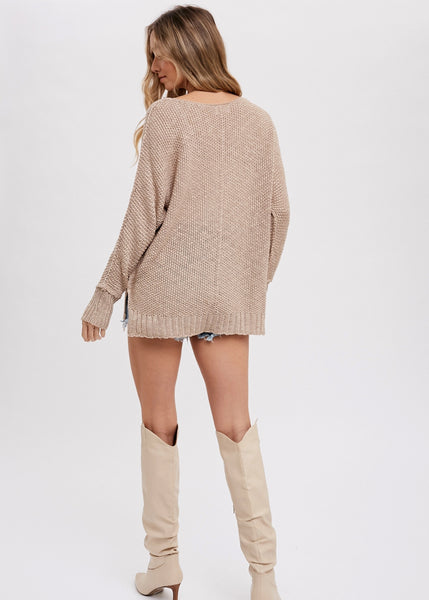 Caroline Reverse Seam Loose Fit Sweater - Taupe