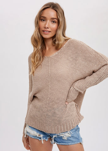 Caroline Reverse Seam Loose Fit Sweater - Taupe