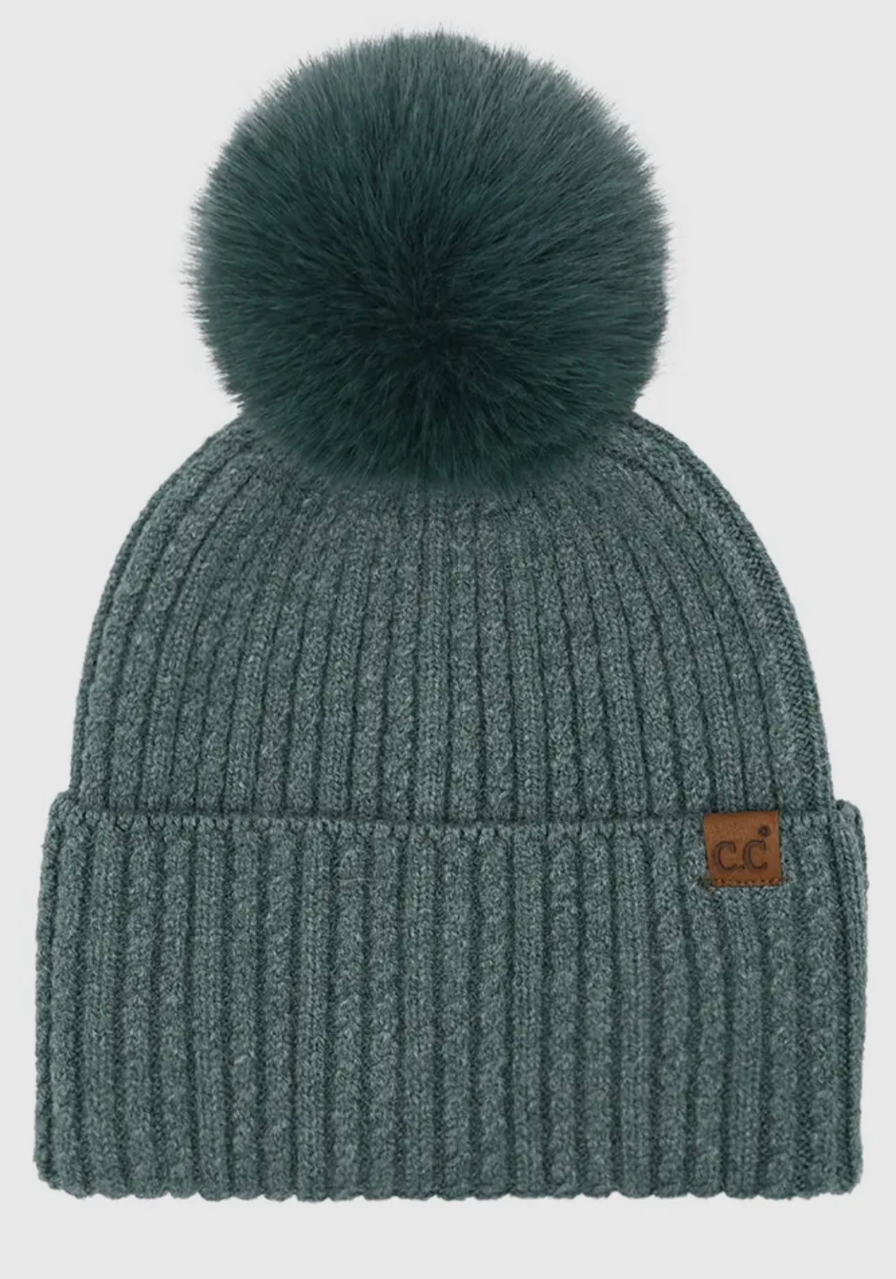 C.C Cable Cuff Pom Beanie Winter Hat