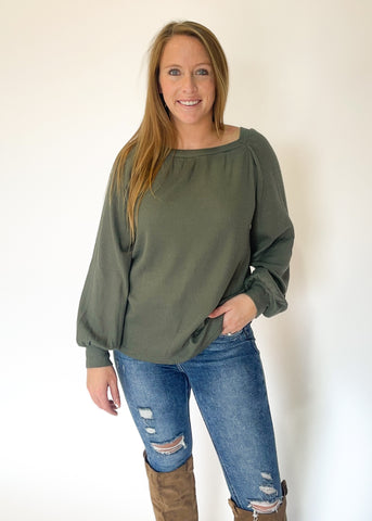 Brynlee Waffle Knit Sweater - Olive