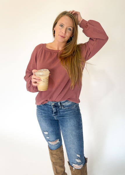 Brynlee Waffle Knit Sweater - Mauve