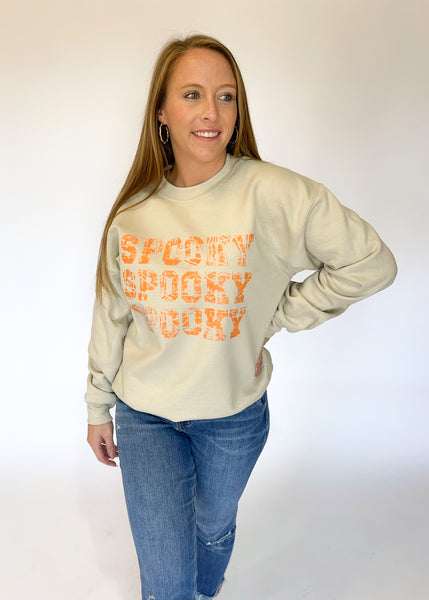 Distressed Spooky Sweatshirt - Sand