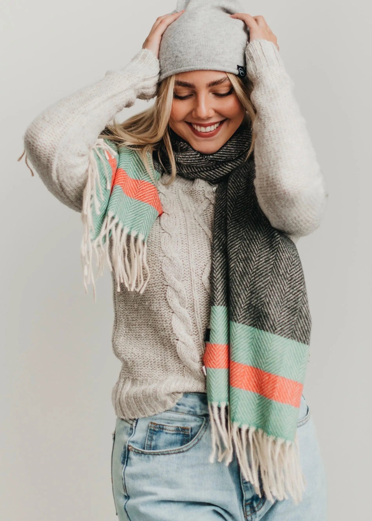 Kennedy Stripe Scarf - Charcoal