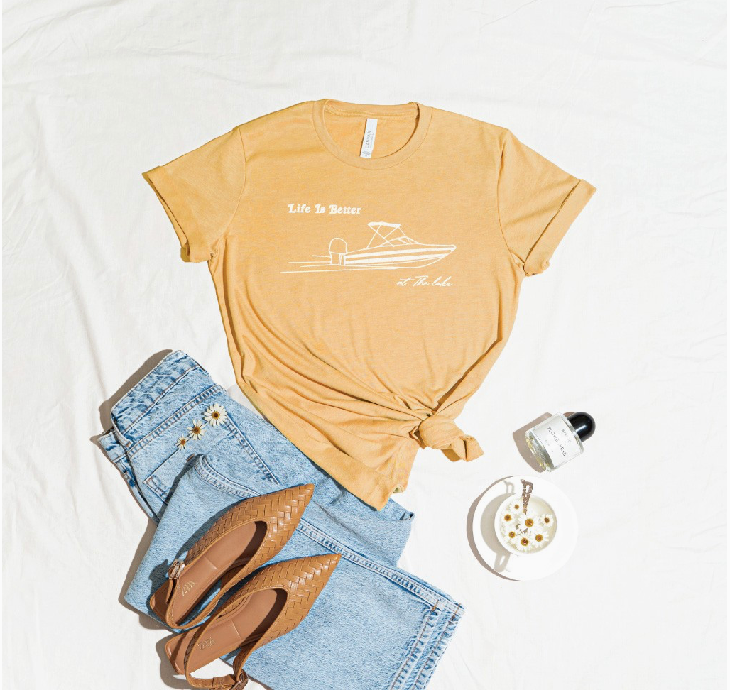 Life Is Better At The Lake Tee - Heather Mustard