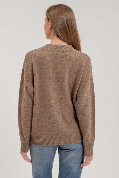 Speckle Knit Mock Neck Long Sleeve Sweater - Brown