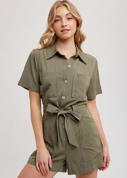 All About Business Romper - Olive