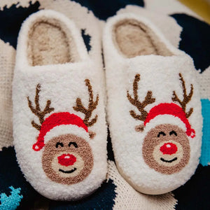 Reindeer Red Nose Christmas Sherpa Slippers