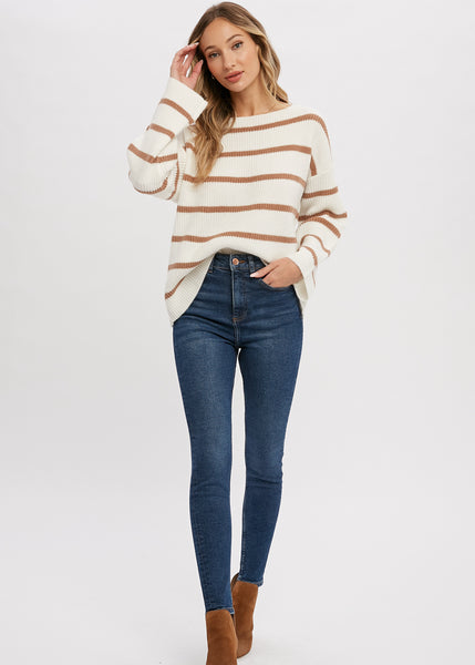 Reiss Stripe Ribbed Pullover - Ivory/Coco