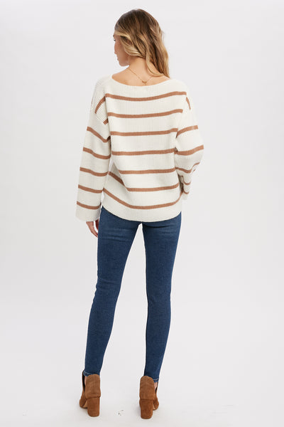Reiss Stripe Ribbed Pullover - Ivory/Coco