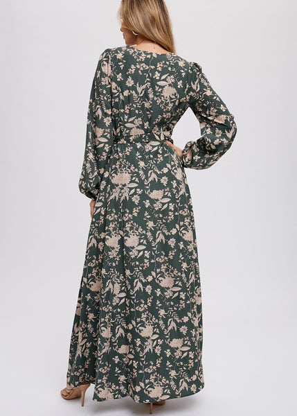 Adri Floral Print Wrap Dress - Hunter Green