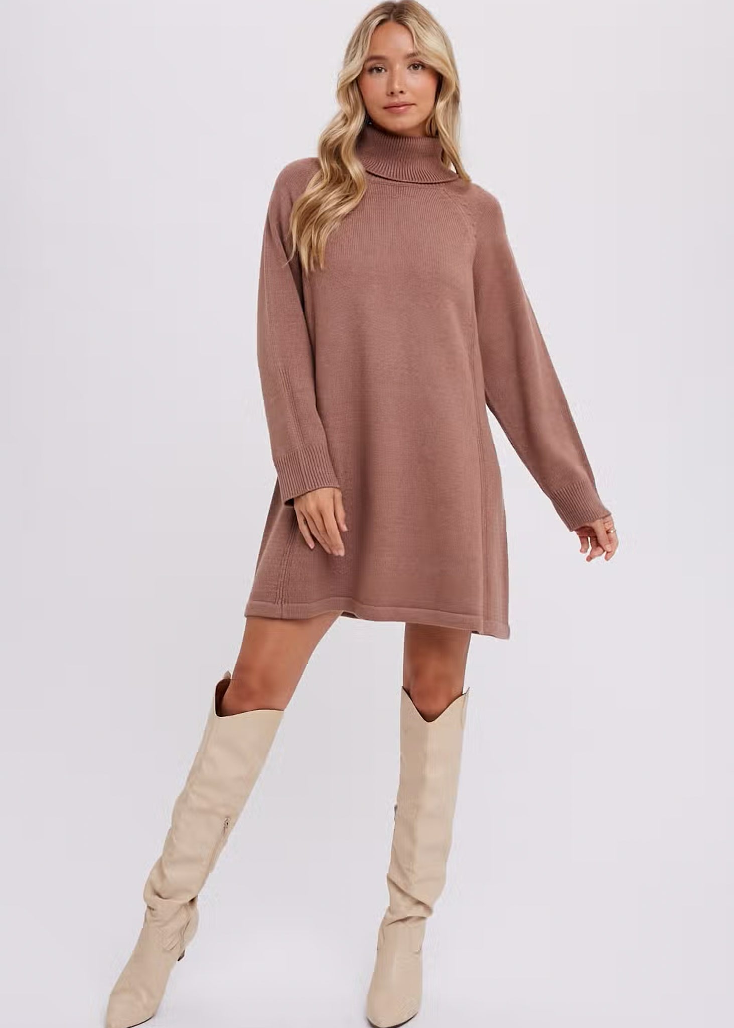 Arrianne Turtleneck Sweater Dress - Latte