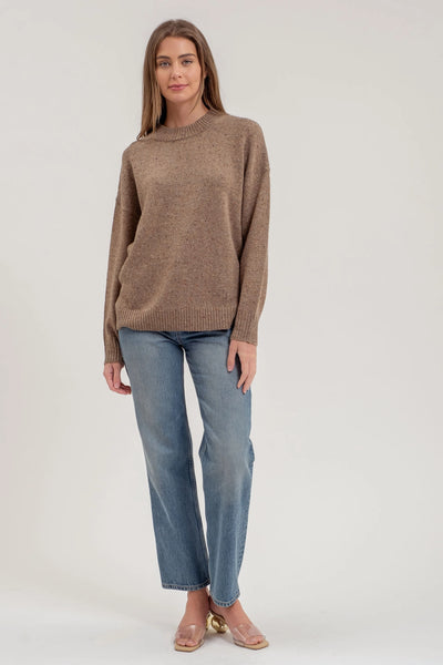 Speckle Knit Mock Neck Long Sleeve Sweater - Brown