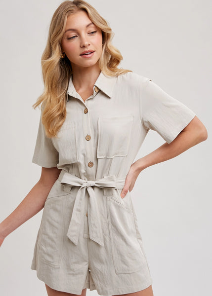 All About Business Romper - Beige
