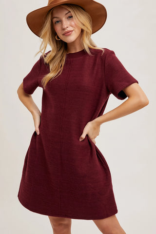 Short T-Shirt Dress - Burgundy