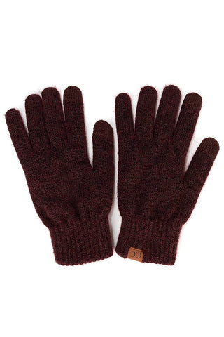 C.C Heather Knit Plain Gloves - Wine