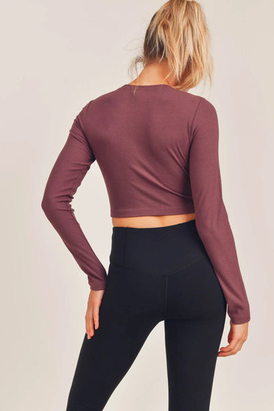Essential Micro-Ribbed Long-Sleeved Cropped Athleisure Top