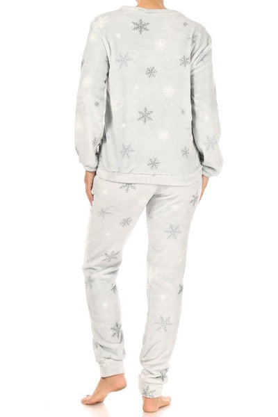 Plush Faux Fur Snowflake Pajama Bottoms