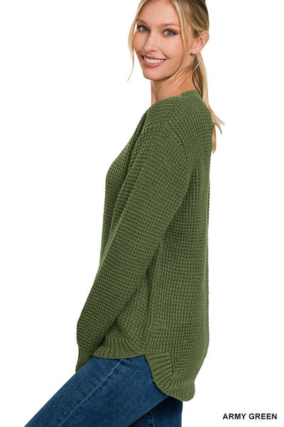 Benny Waffle Knit Sweater - Army Green
