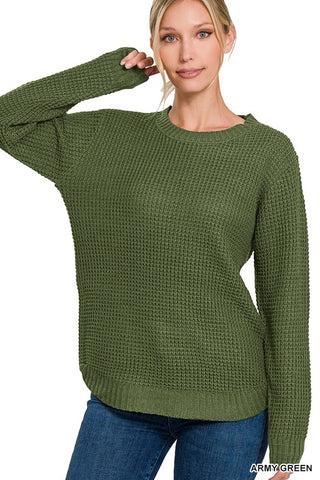 Benny Waffle Knit Sweater - Army Green