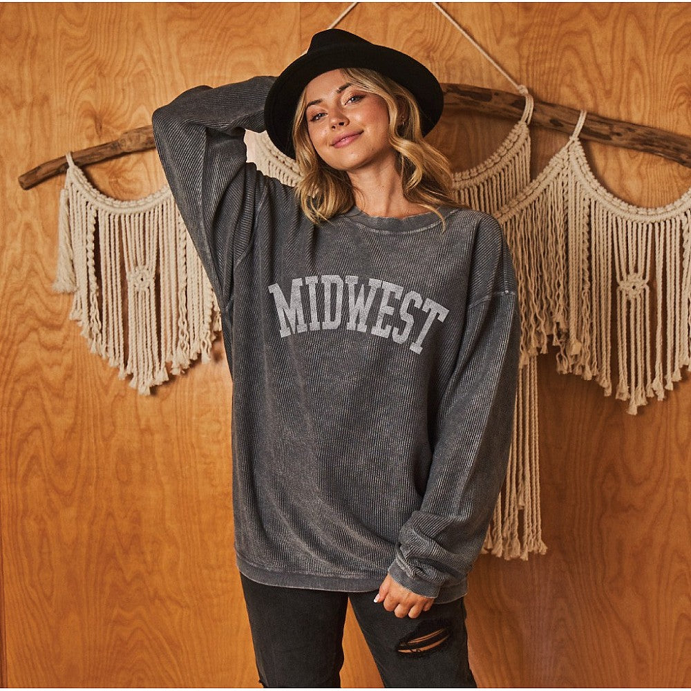 Midwest Thermal Vintage Pullover Oversized Sweatshirt - Charcoal