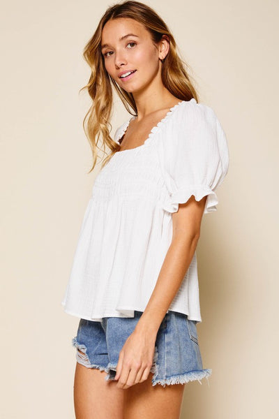 Mabel Puff Sleeve Top - White