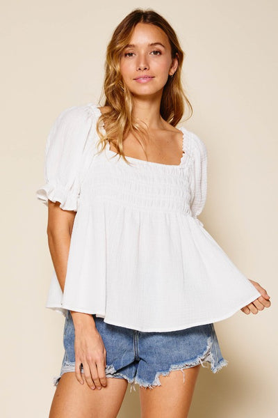 Mabel Puff Sleeve Top - White