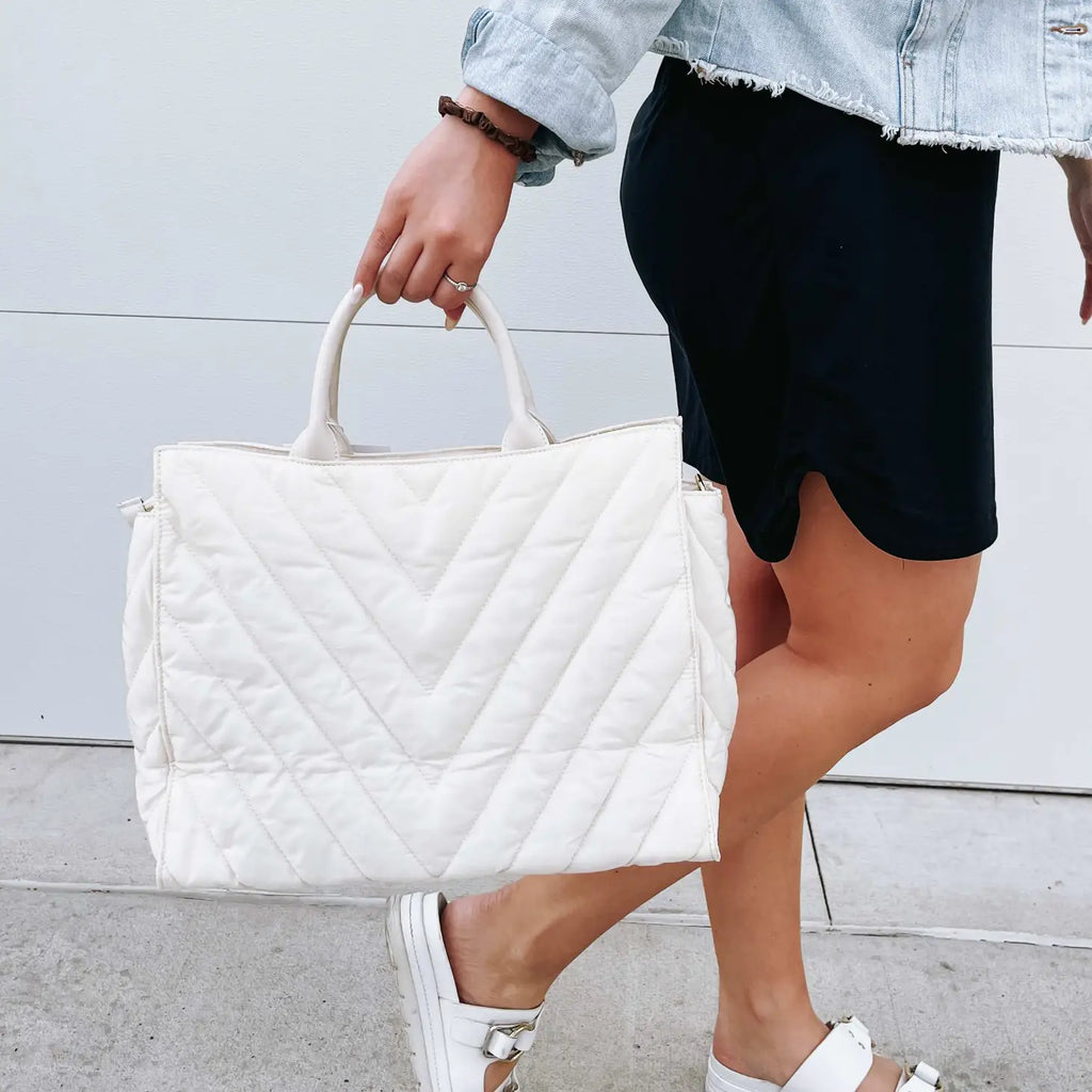 Ivory Chevron Quilted Crossbody Purse - Kendry Collection Boutique