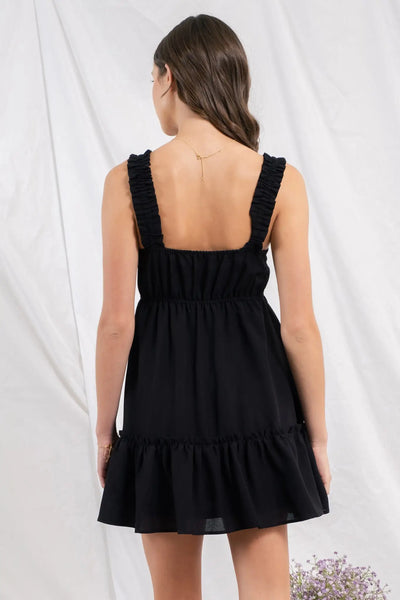 Ginny Wide Strap Solid Mini Dress - Black