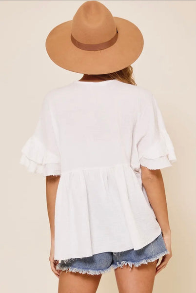 Keep It Casual Flowy Top - White - HUDSON HOUSE BOUTIQUE