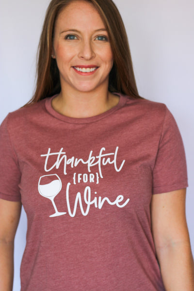Thankful For Wine Tee- Mauve - HUDSON HOUSE BOUTIQUE
