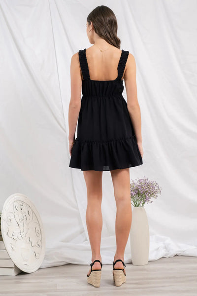 Ginny Wide Strap Solid Mini Dress - Black