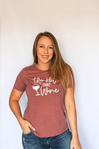 Thankful For Wine Tee- Mauve - HUDSON HOUSE BOUTIQUE
