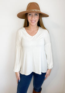 Rosa Off White Balloon Sleeve Top - HUDSON HOUSE BOUTIQUE