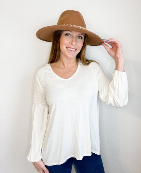 Rosa Off White Balloon Sleeve Top - HUDSON HOUSE BOUTIQUE