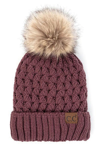 Chilly Crossover Stitch Beanie With Pom - Brick - HUDSON HOUSE BOUTIQUE