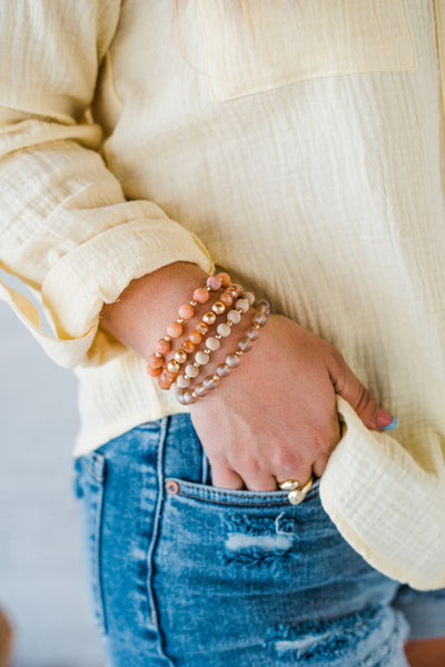 Just Peachy Mixed Beads Bracelet Stack