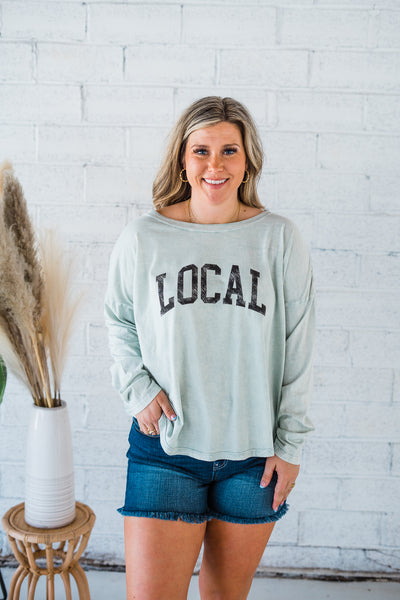 LOCAL Mineral Washed Long Sleeve Graphic Top - Sage