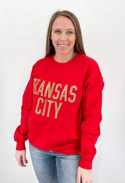 Glittery Kansas City Sweatshirt - Red and Gold