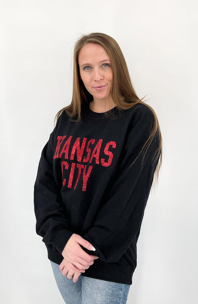 Glittery Kansas City Sweatshirt - Black and Red
