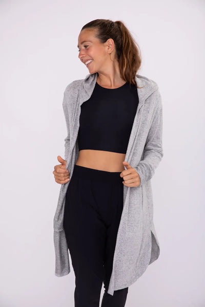 Ophelia Open Front Hooded Cardigan with Pockets - 2 Tone Charcoal