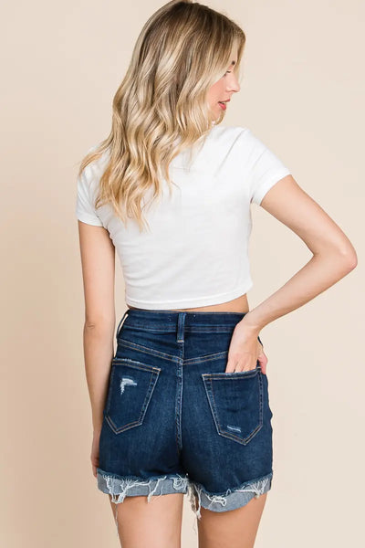 Days In The Sun High Rise Jean Shorts - Dark Wash